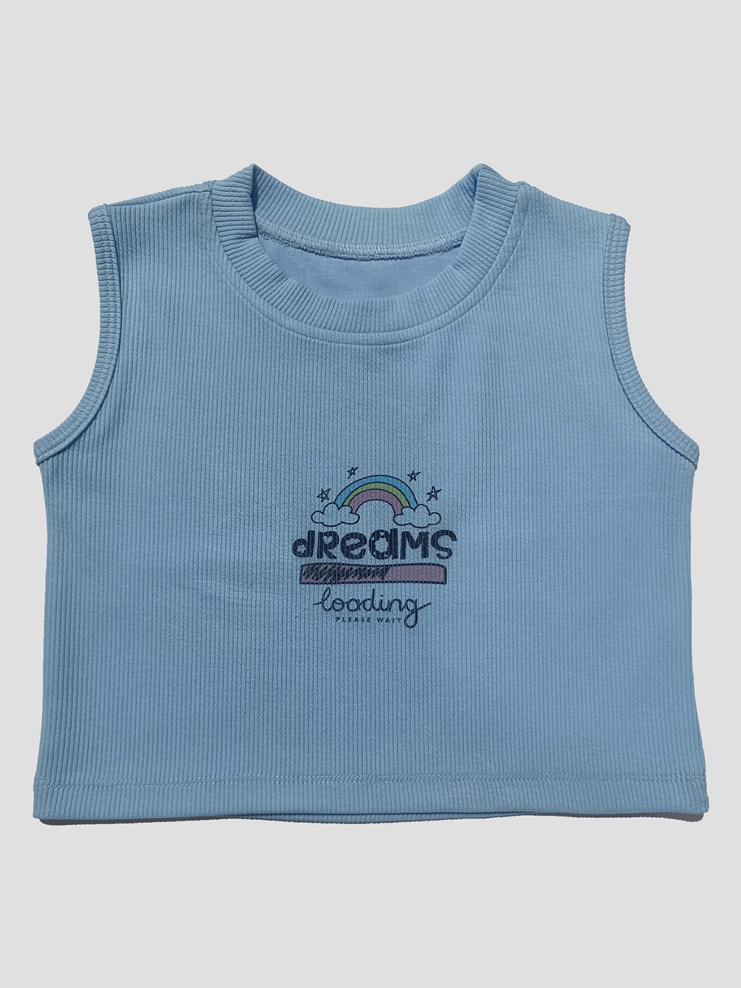 

BAESD Girls Self Design Crop Top, Turquoise blue