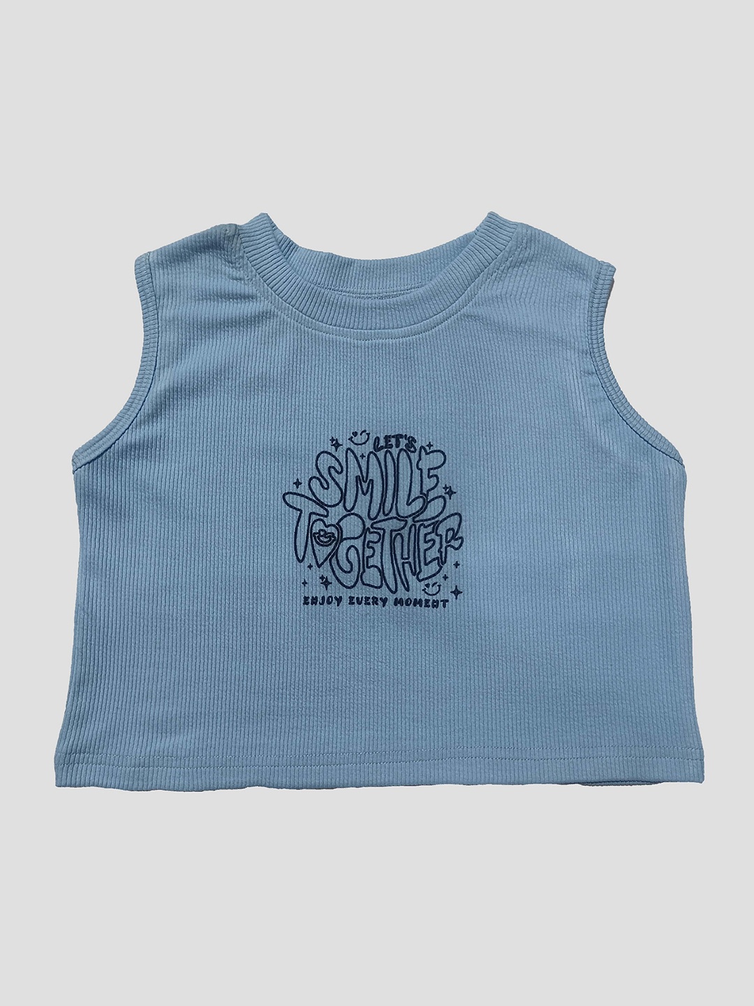 

BAESD Girls Self Design Crop Top, Turquoise blue