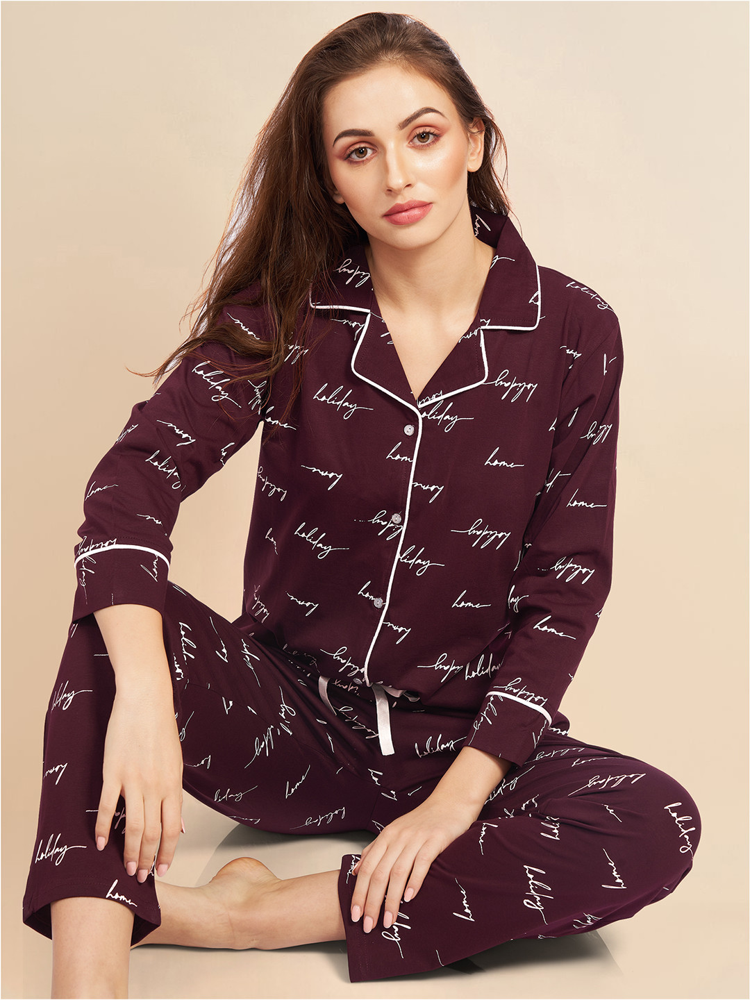 

PASTEL CLIP Women Printed Night suit, Brown