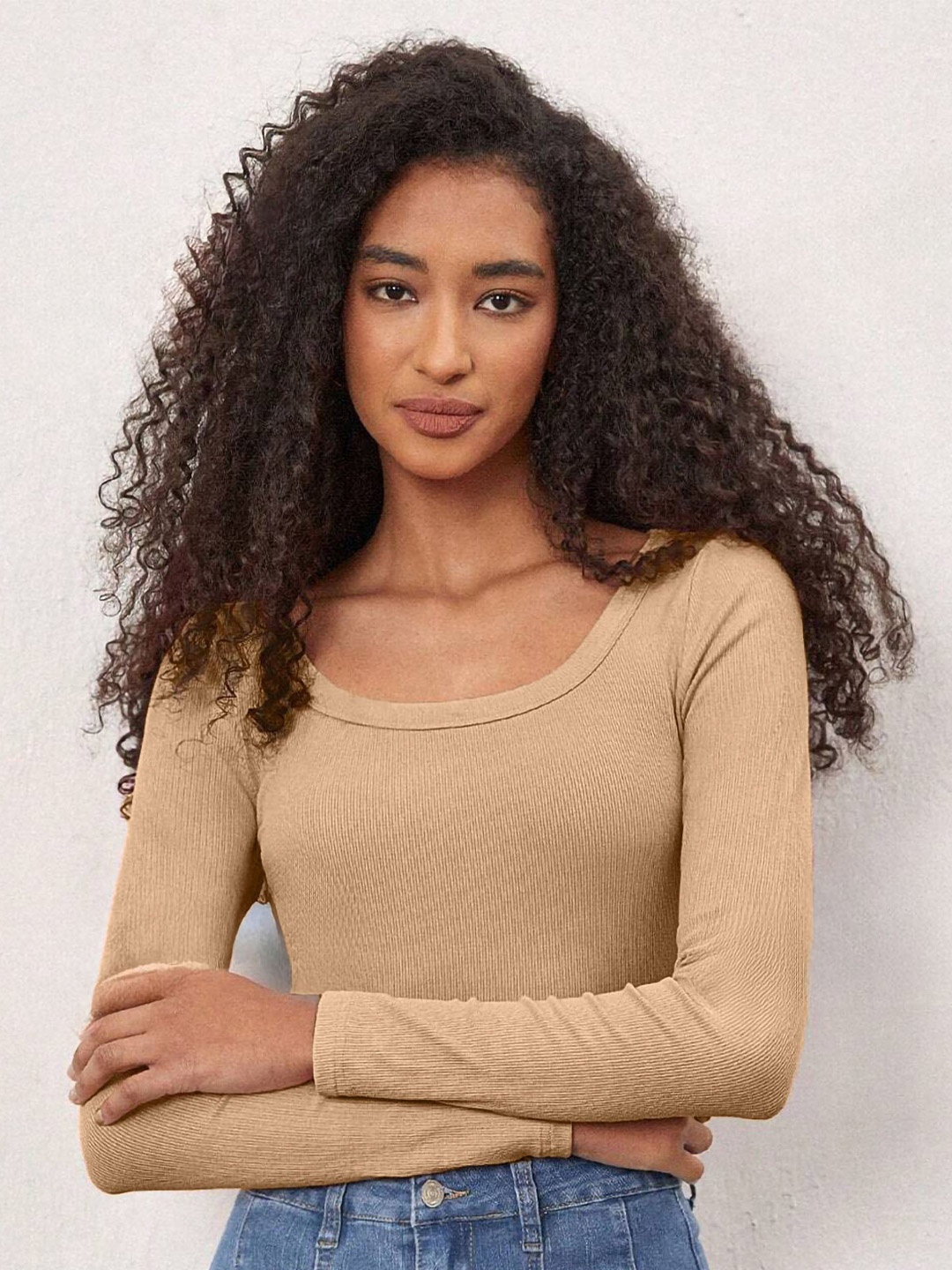 

Tivante Women Ribbed Cotton Crop Top, Beige