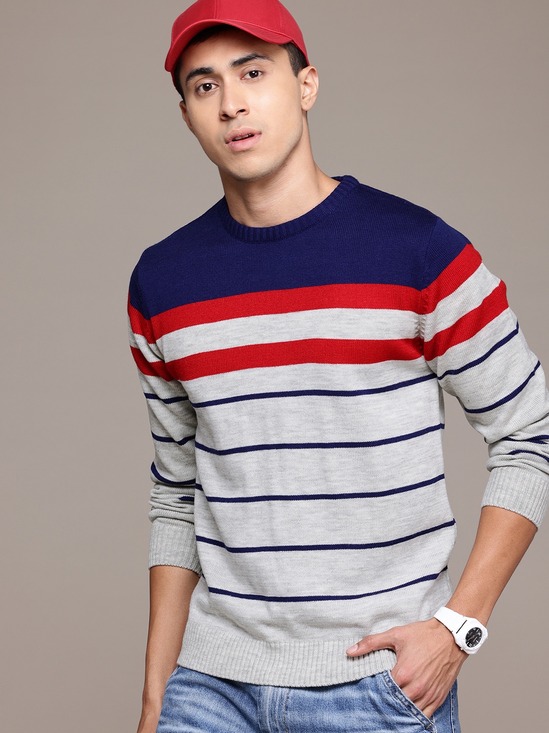 

Roadster Men Striped Pullover, Blue