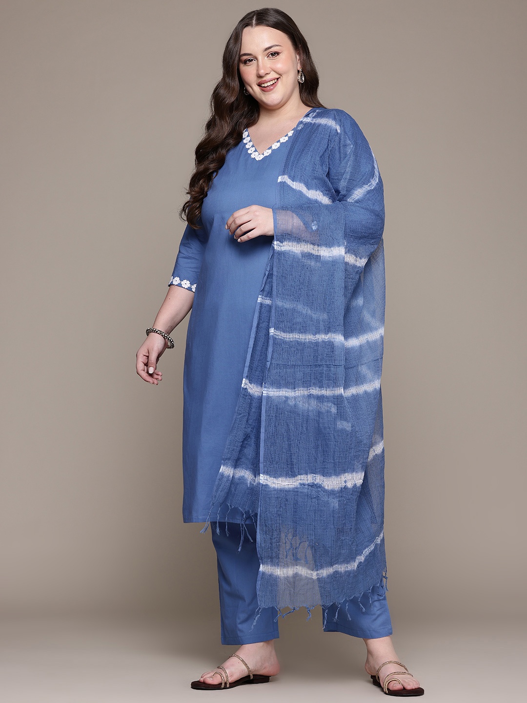 Readiprint Floral Pure Cotton Kurta with Palazzos & With Dupatta, Blue