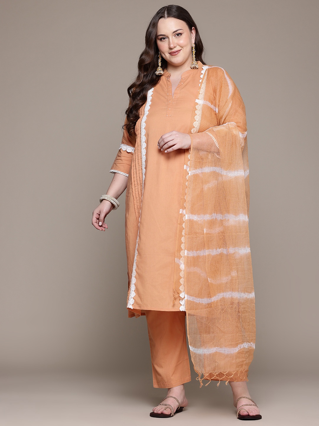 

Readiprint Floral Pure Cotton Kurta with Palazzos & With Dupatta, Orange