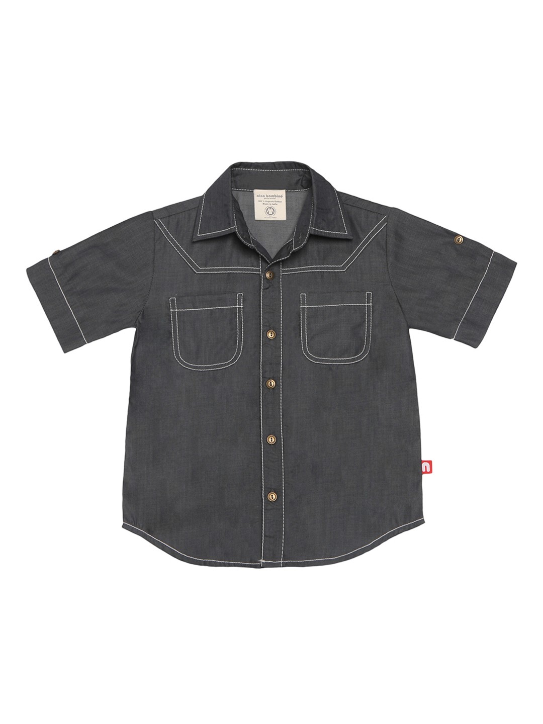 

Nino Bambino Boys Grey Regular Fit Organic Cotton Solid Casual Shirt