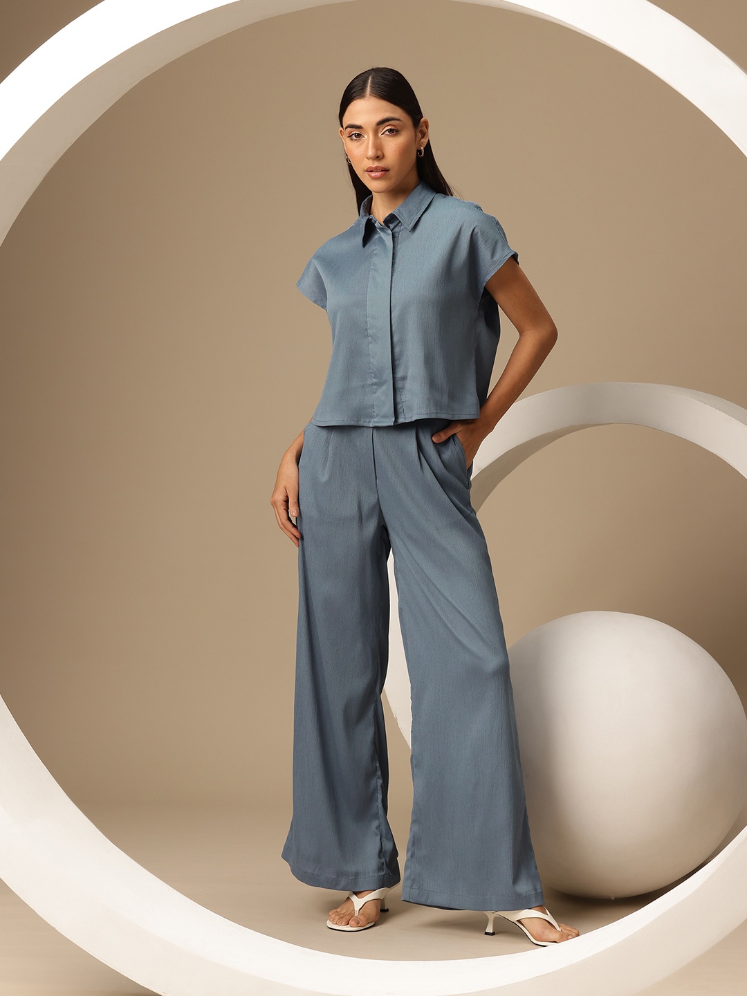 

Chemistry Textured Shirt & Trousers, Blue