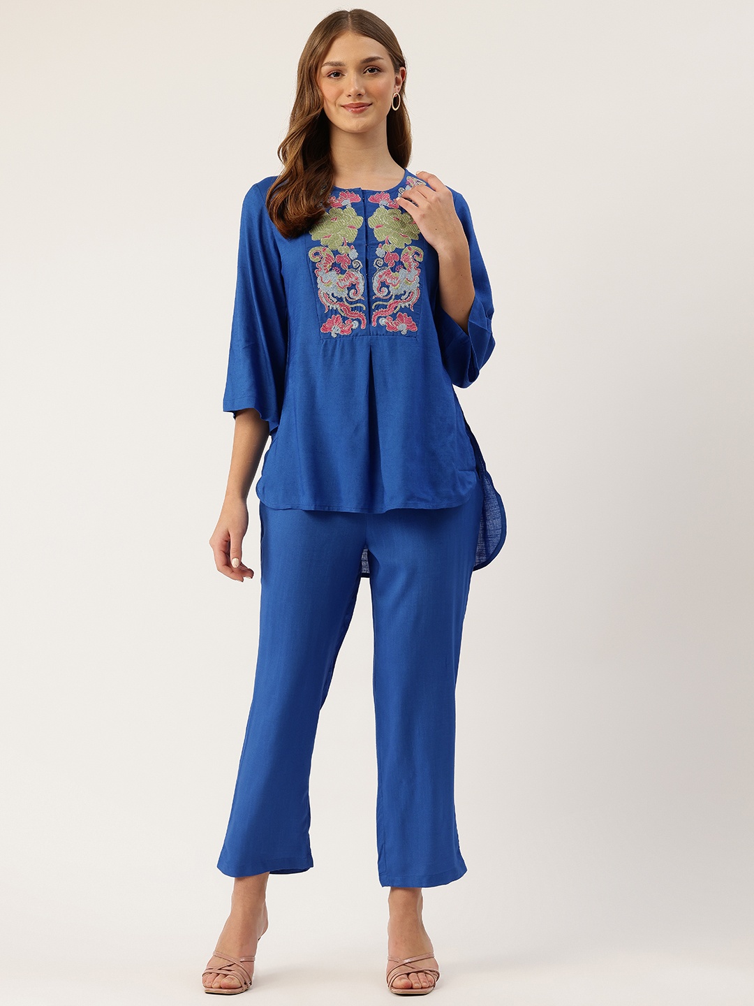 

MISRI Embroidered Tunic With Trousers, Blue