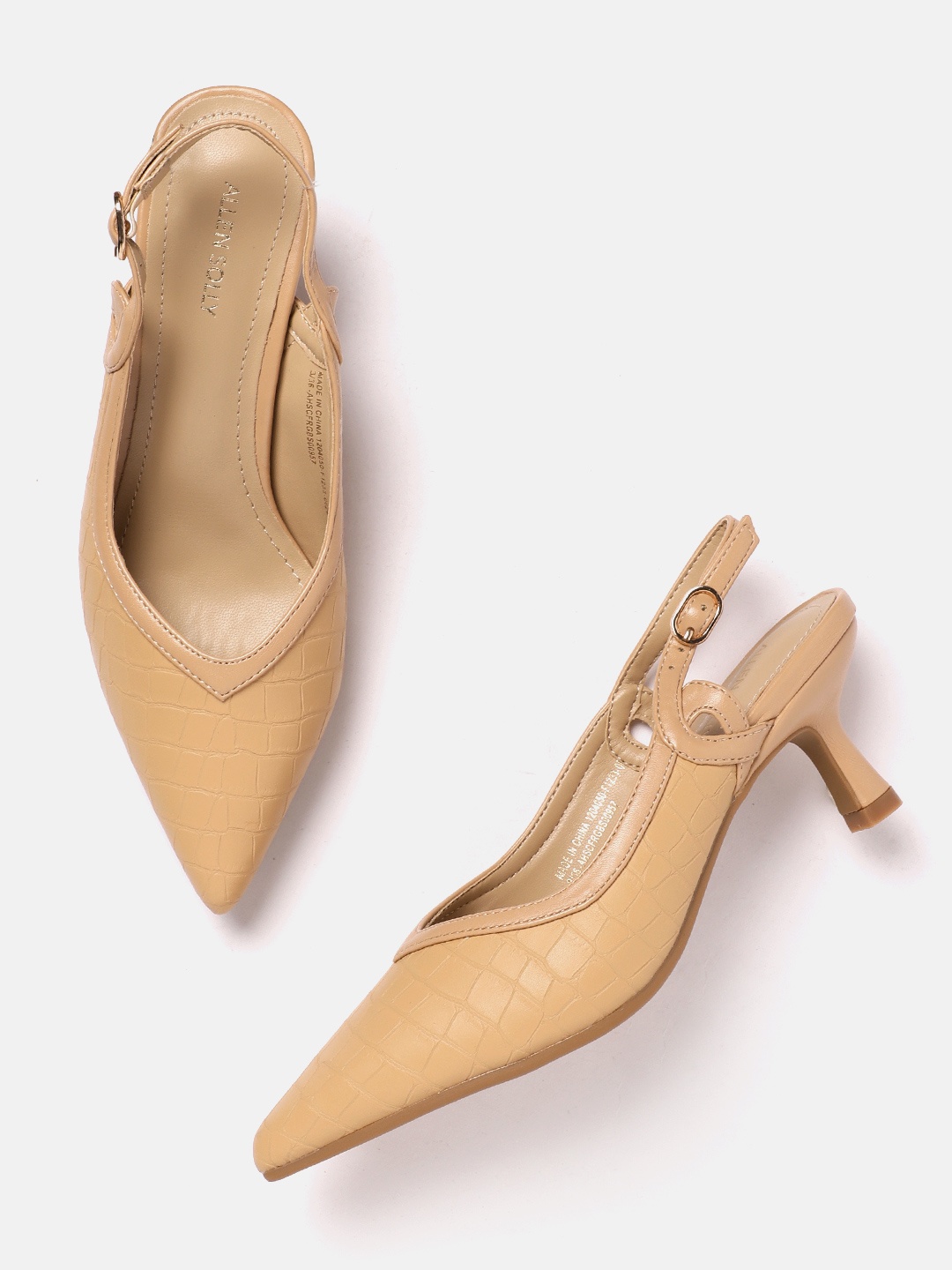 

Allen Solly Croc Textured Slim Heel Mules, Beige