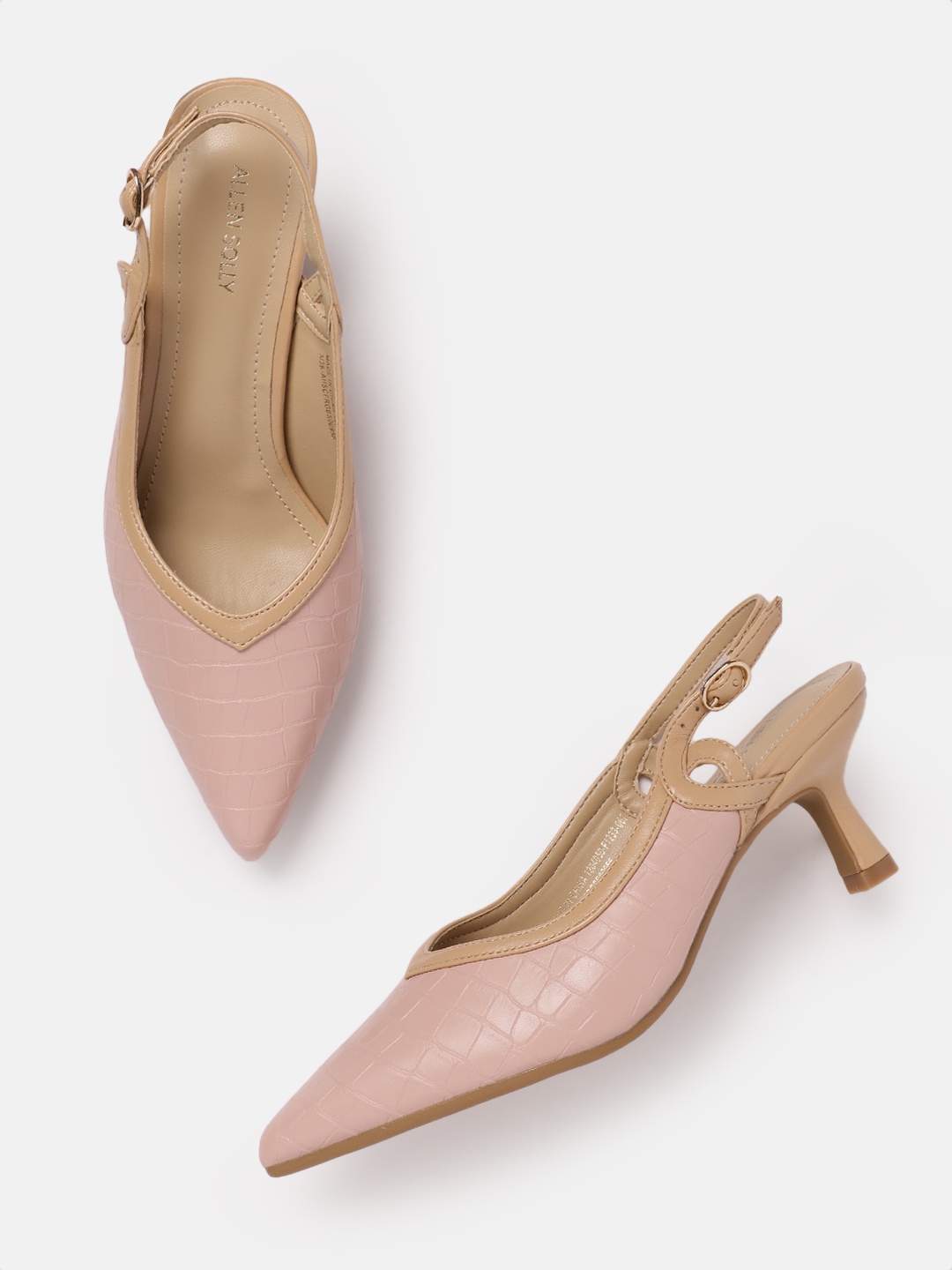 

Allen Solly Croc Textured Slim Heel Mules, Pink