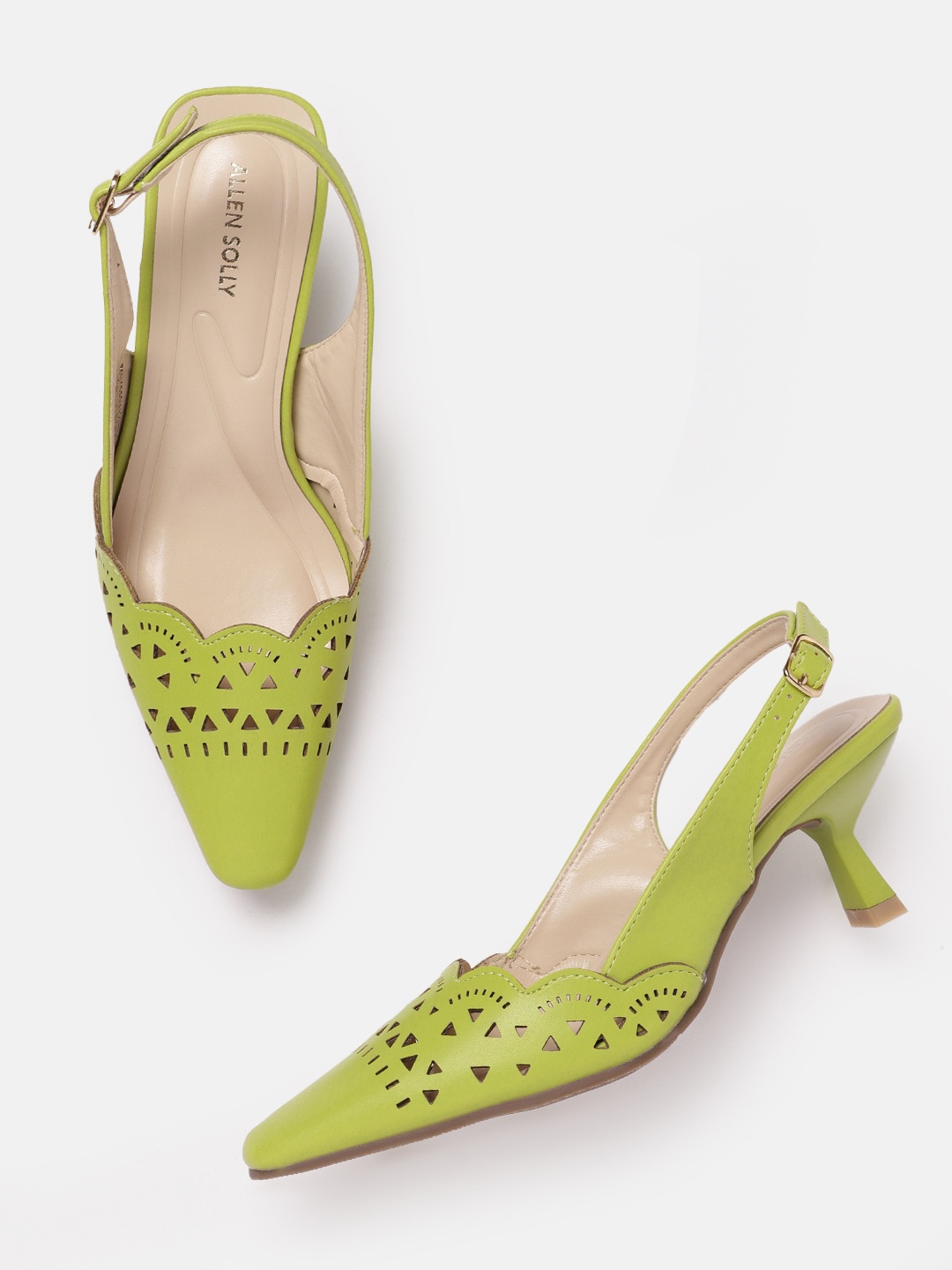 

Allen Solly Slim Heel Mules With Laser Cuts Detail, Green