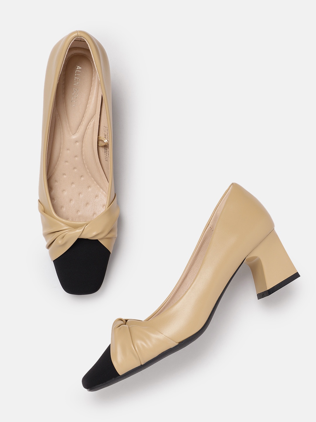 

Allen Solly Colourblocked Block Heeled Pumps, Beige