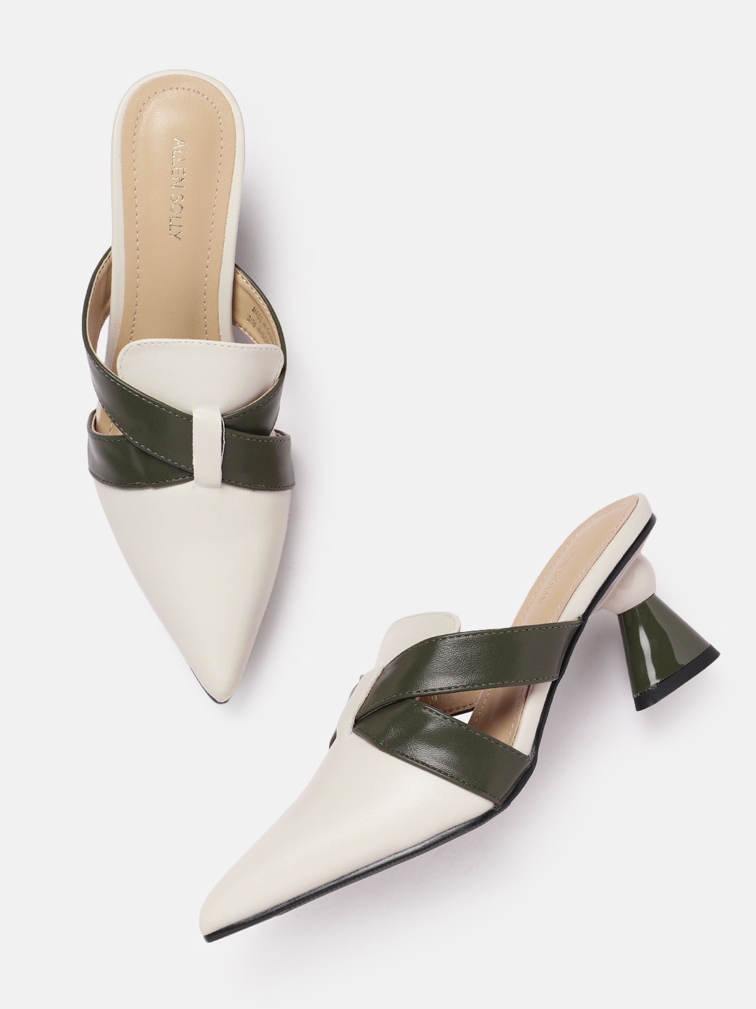 

Allen Solly Colourblocked Block Heeled Mules, Off white