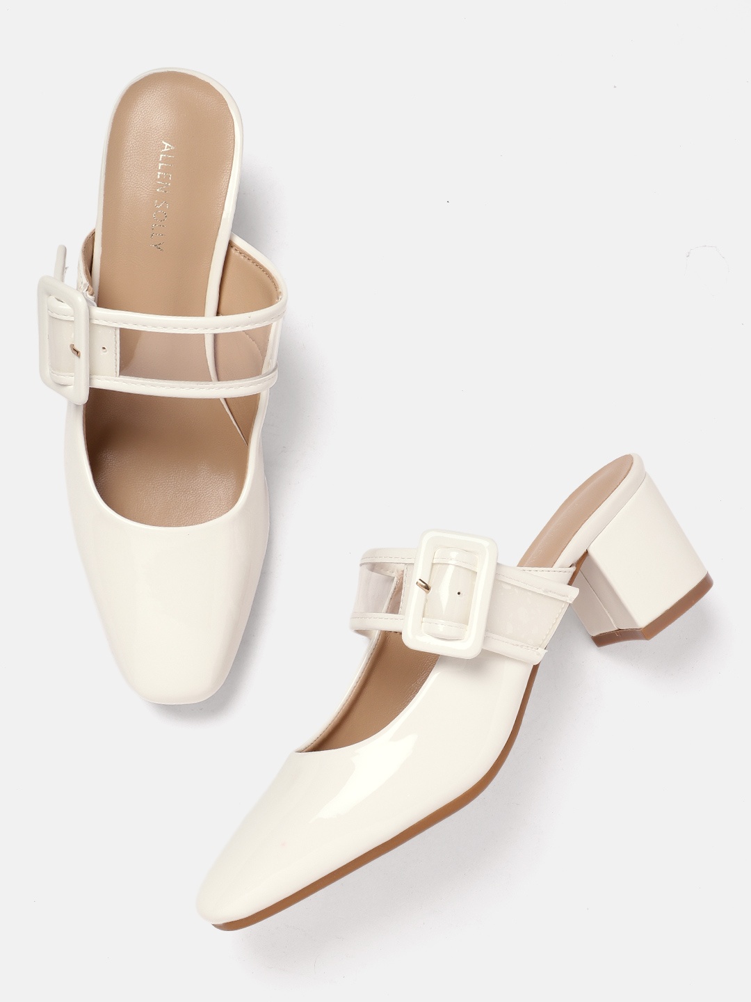 

Allen Solly Block Heeled Mules with Buckles, White