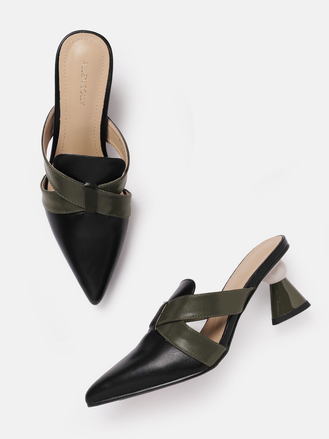

Allen Solly Colourblocked Block Heeled Mules, Black