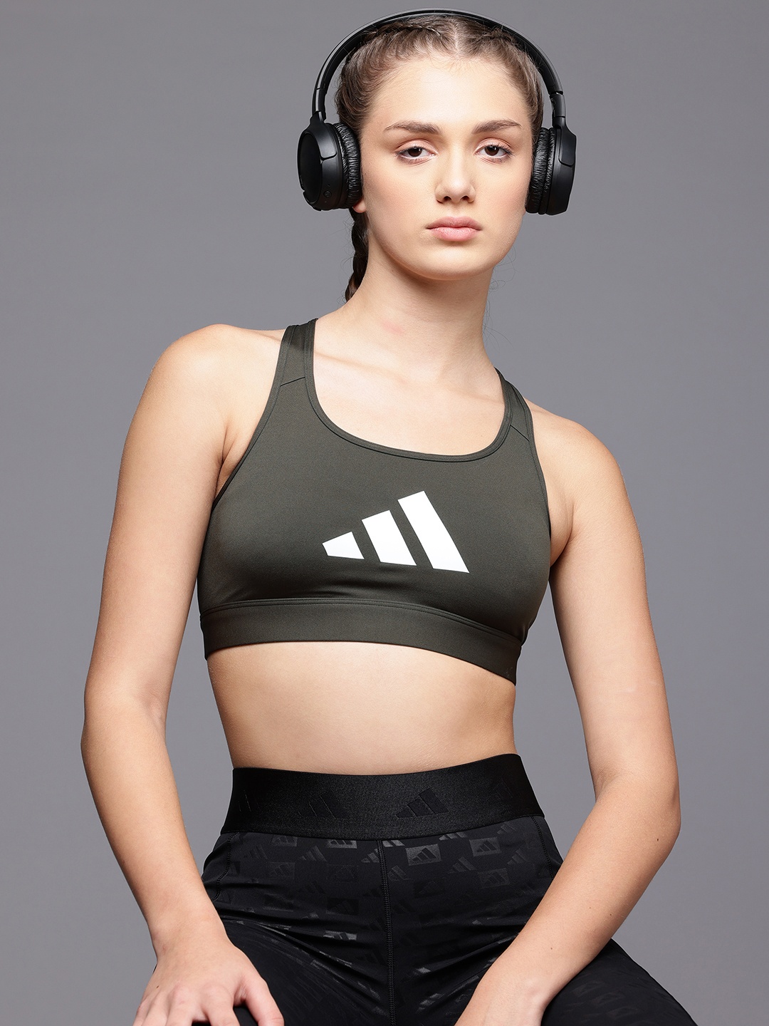 

ADIDAS Brand Logo Printed Medium Coverage Lightly Padded Pwrct Bl Training Bra, Green