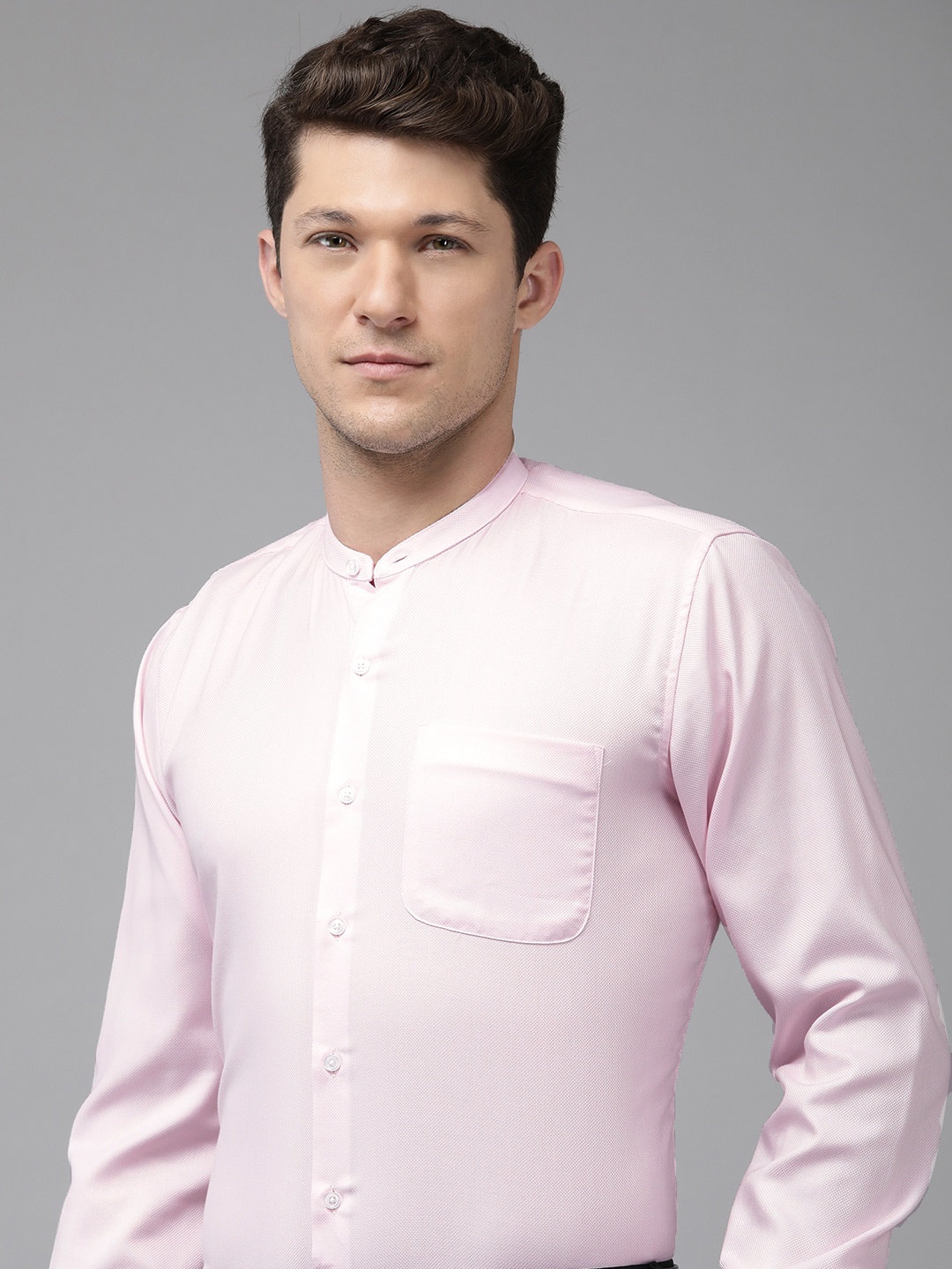 

Van Heusen Slim Fit Textured Band Collar Pure Cotton Formal Shirt, Pink