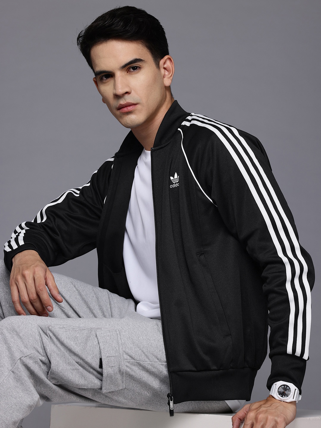 

ADIDAS Originals Stand Collar Striped Sst Tt Sporty Jacket, Black