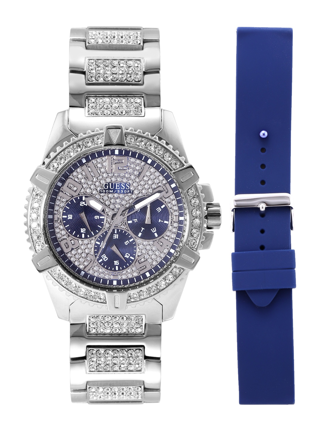 

GUESS Men Embellished Bracelet Style Straps Analogue Multi Function Watch GW0351G2, Blue