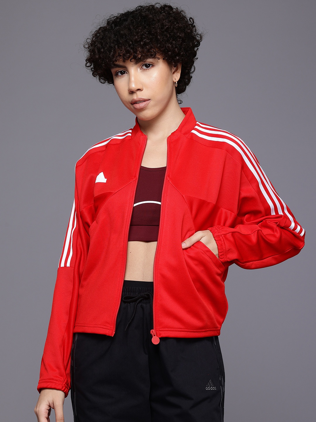 

ADIDAS Mock Collar Striped Sweatshirt, Red