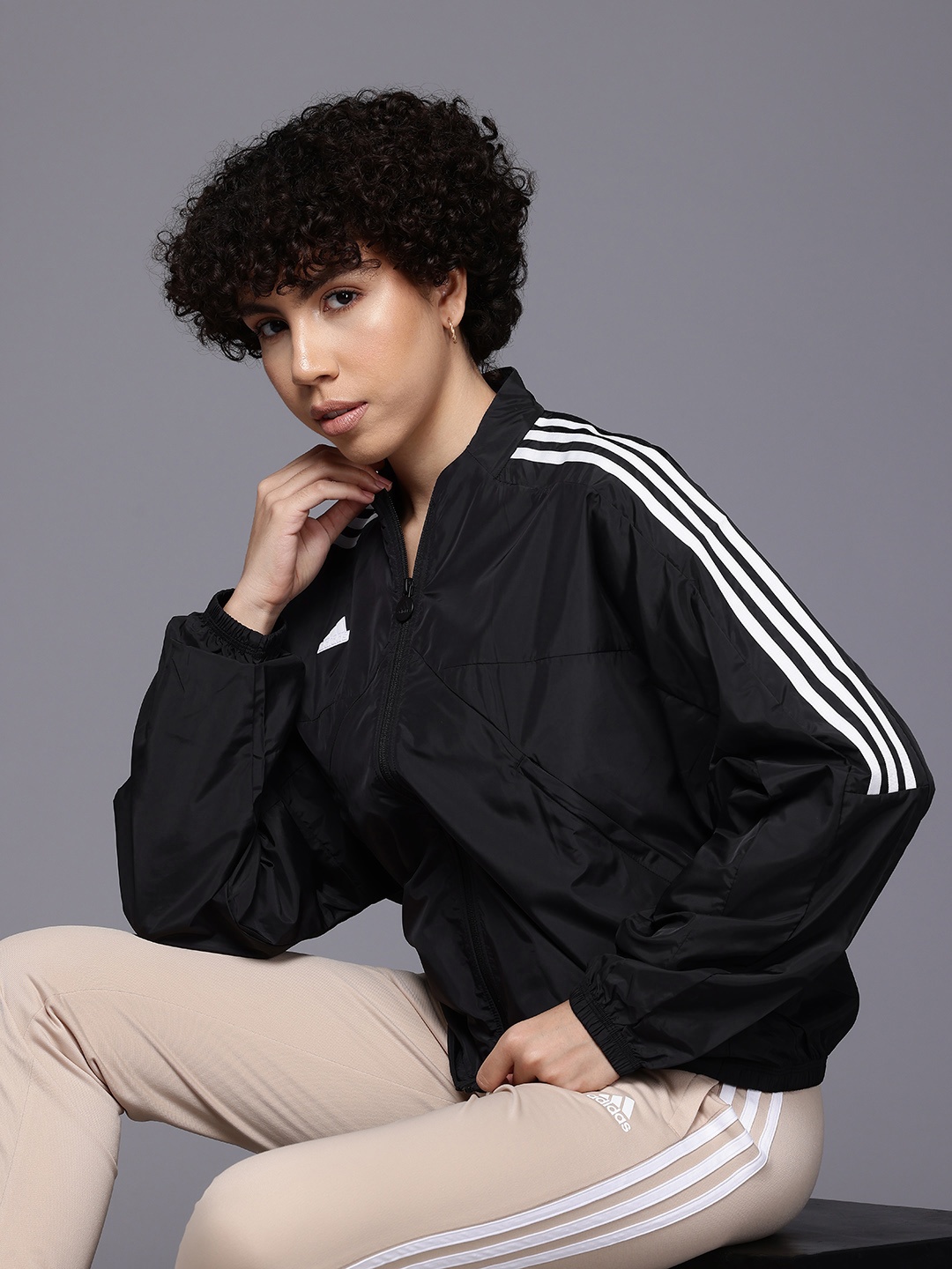 

ADIDAS Women Striped Jacket, Black