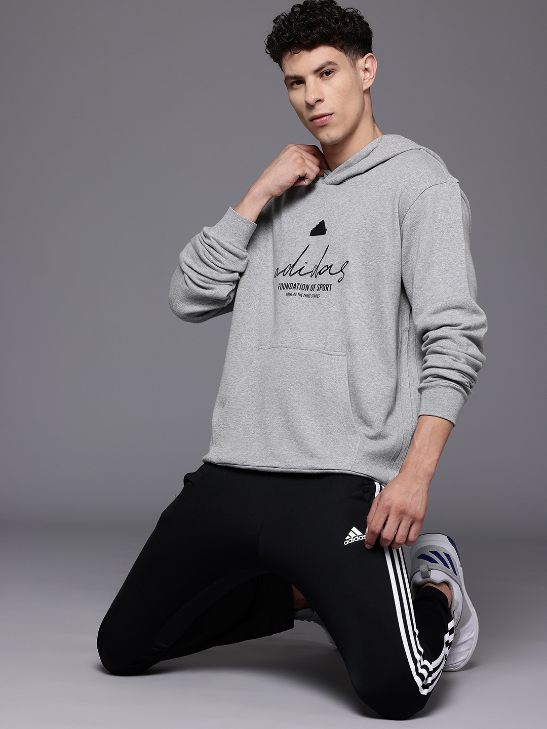 

ADIDAS Printed Hooded Sweatshirt, Grey