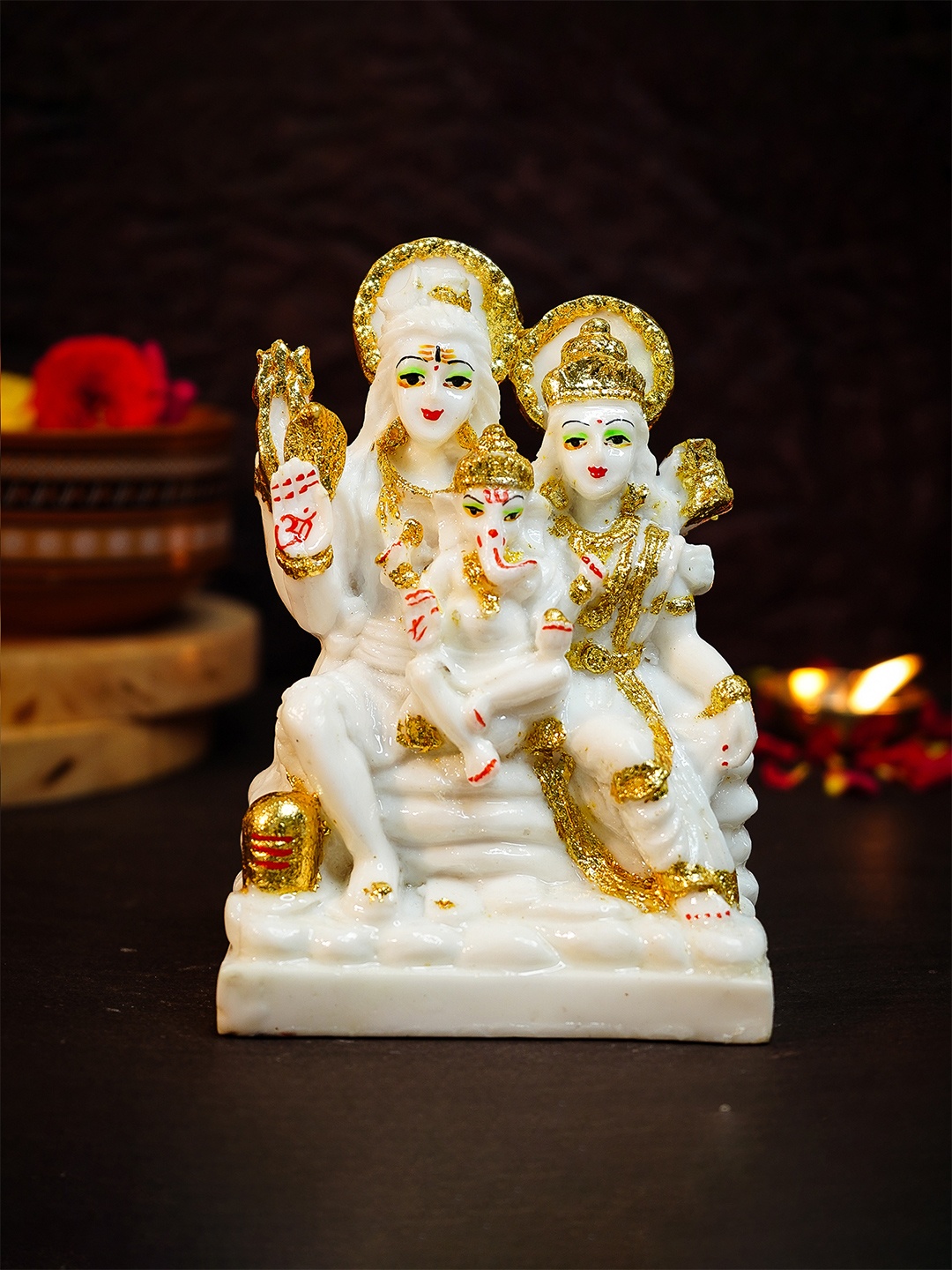 

Ekhasa White & Gold Toned Shiv Parivar Religious Marble Idol Showpiece