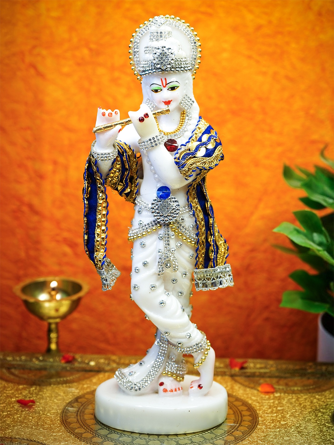 

Ekhasa White & Gold-toned Extra Large LordKrishna Idol with Flute Religious Idol Showpiece