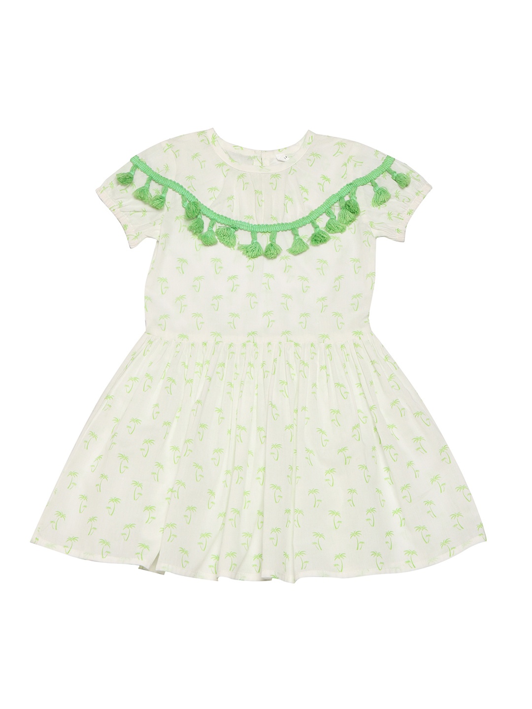 

Nino Bambino Girls White Self Design Organic Cotton Fit & Flare Dress