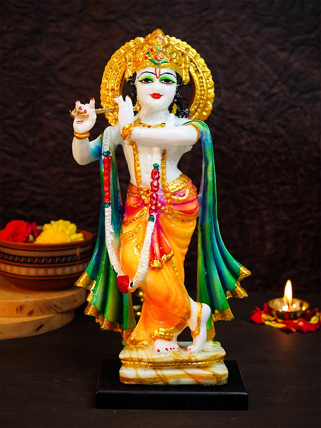 

Ekhasa White & Orange Religious Marble Idol Showpiece