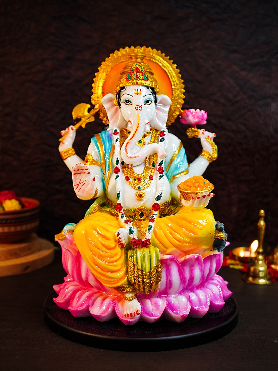 

Ekhasa White & Yellow Ganesha Religious Marble Idol Showpiece