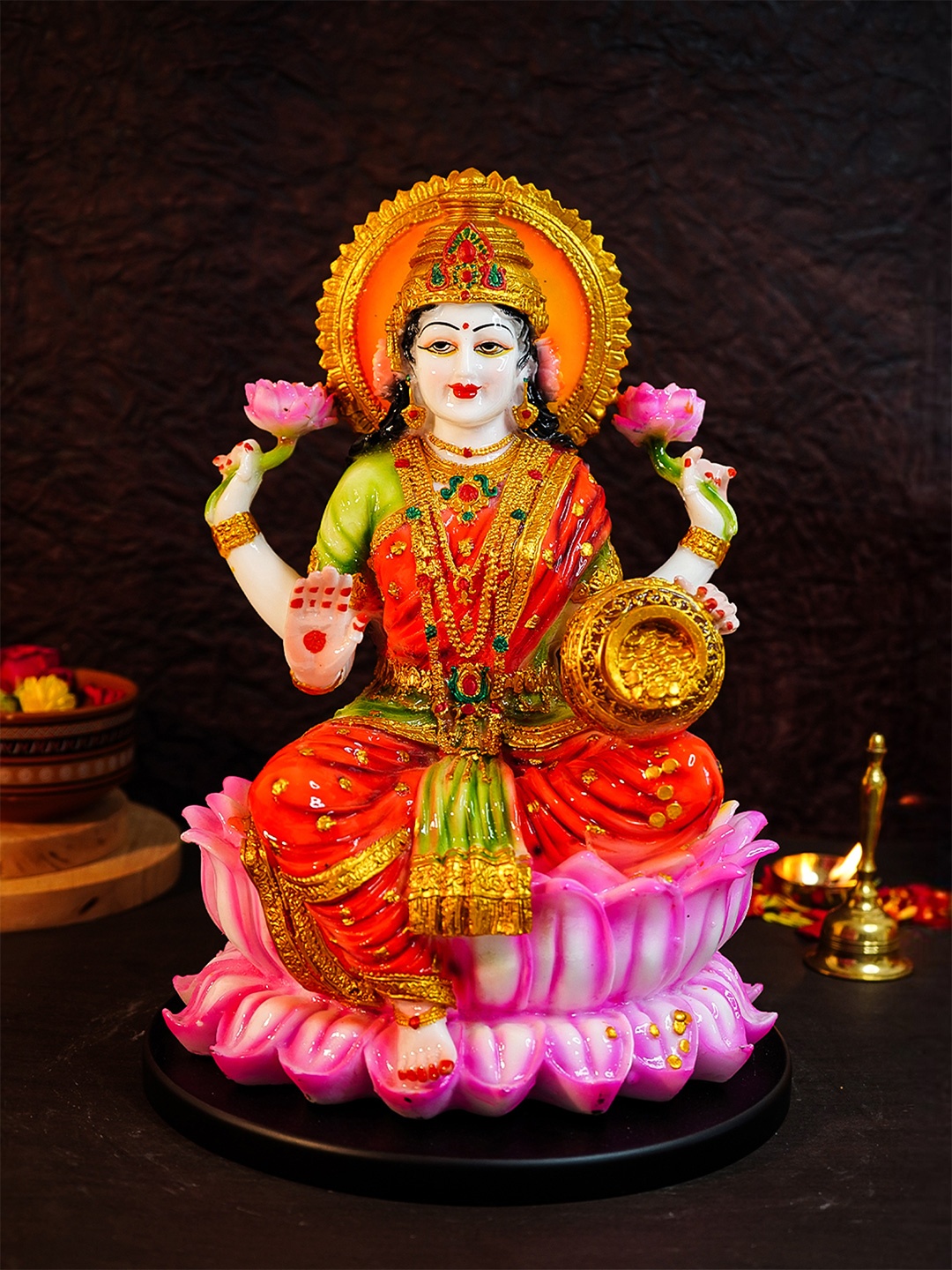 

Ekhasa Red & Gold Toned Lakshmi Devi Religious Marble Idol Showpiece