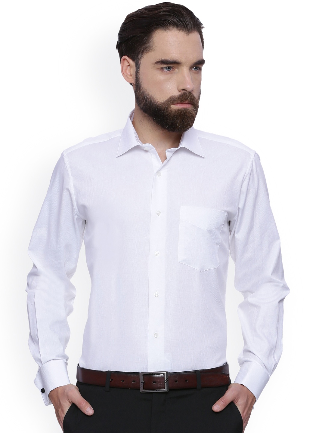 

Van Heusen Men White Slim Fit Self Design Formal Shirt