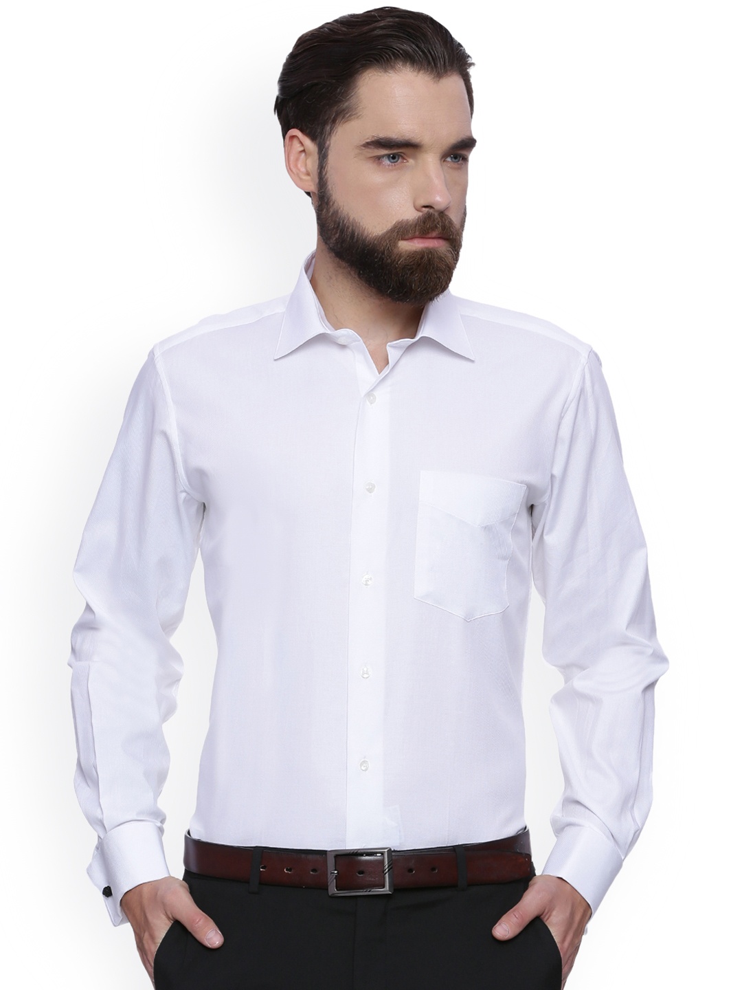 

Van Heusen Men White Slim Fit Self Design Formal Shirt