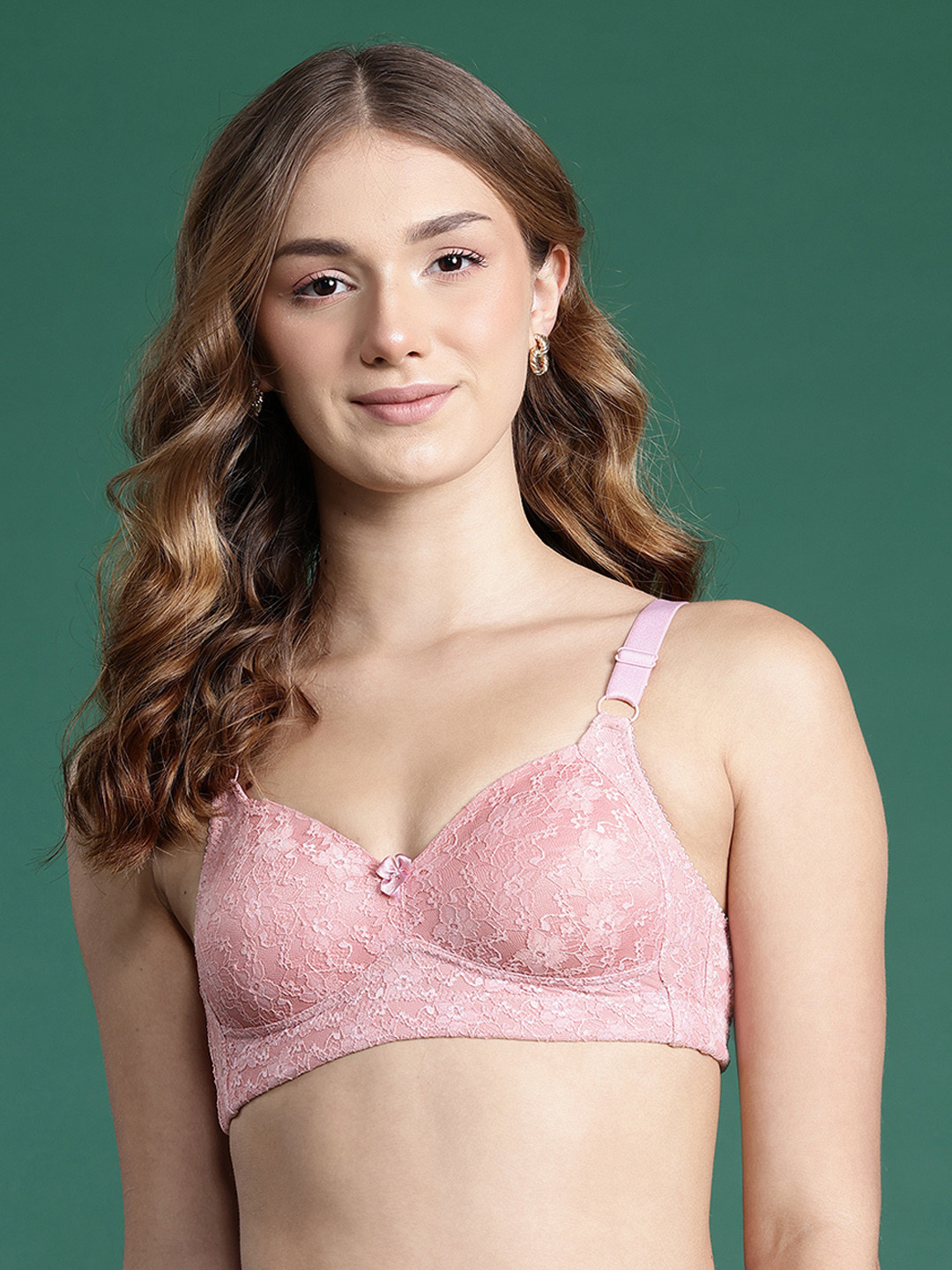

DressBerry Floral Laced Full Coverage Lightly Padded Minimizer Bra, Pink
