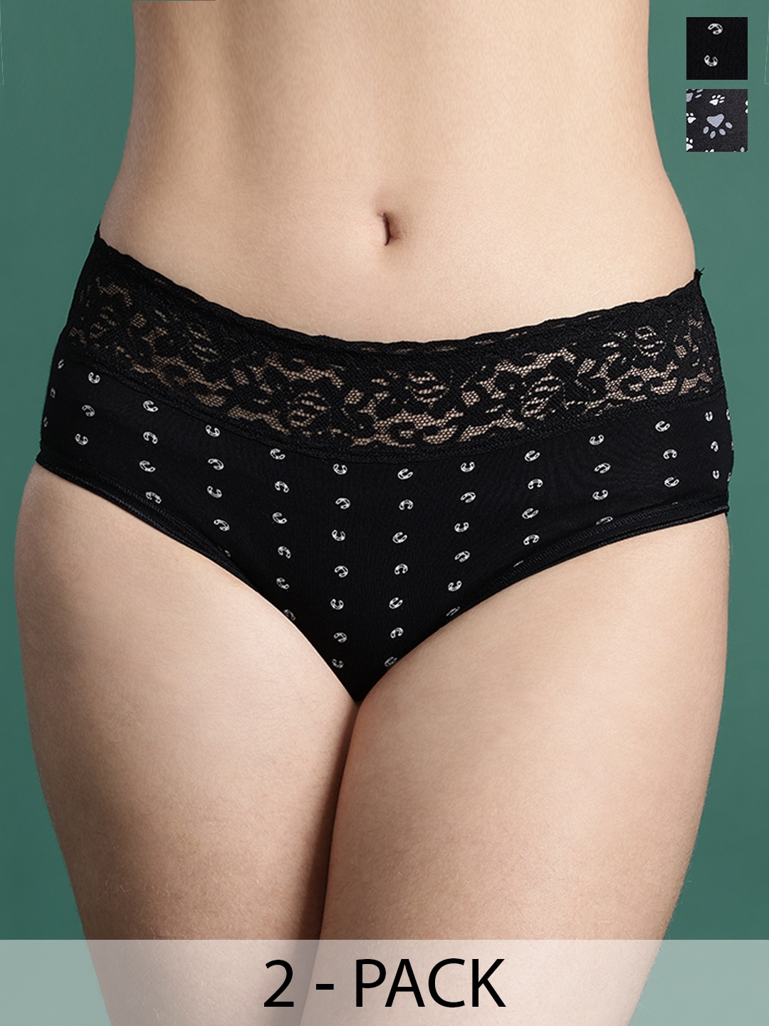 

DressBerry Pack Of 2 Printed Mid-Rise Hipster Briefs, Black