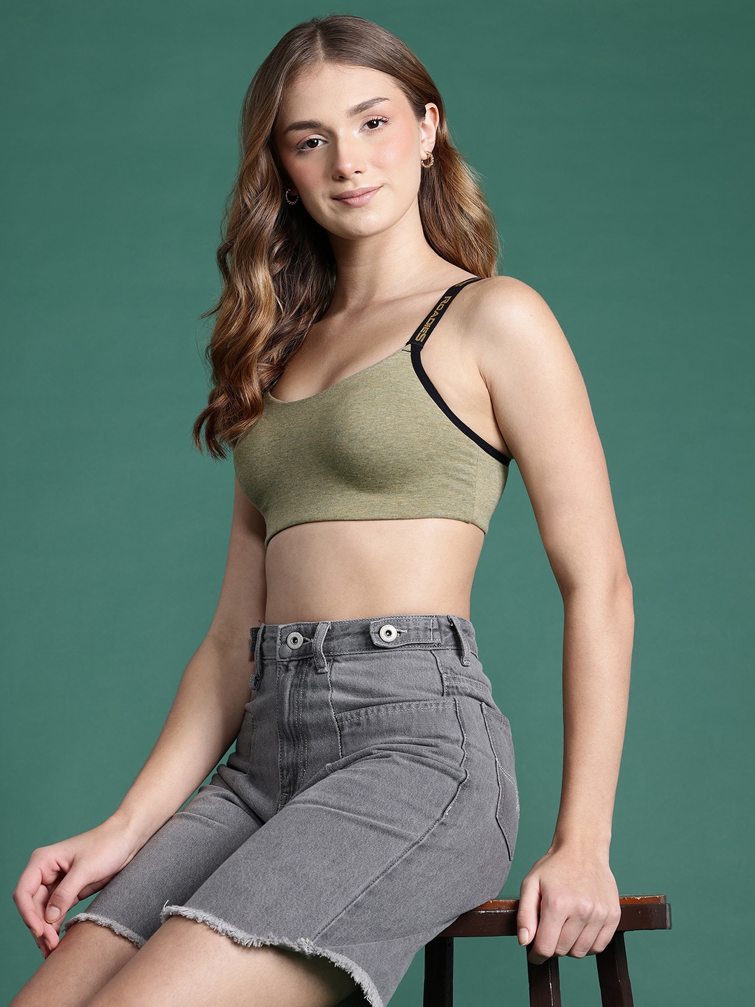 

DressBerry Full Coverage Lightly Padded Camisole Bra, Olive