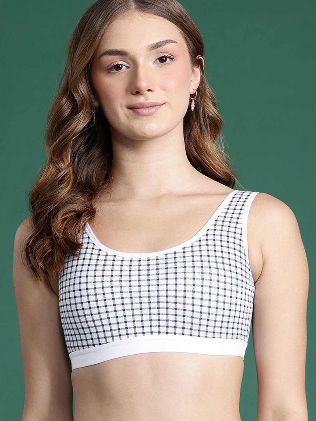 

DressBerry Checked Full Coverage Lightly Padded Beginner Bra, White