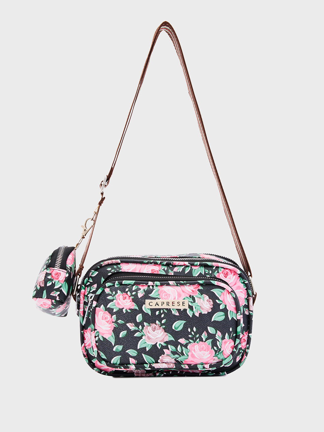 

Caprese Floral Printed Sling Bag With Pouch, Black