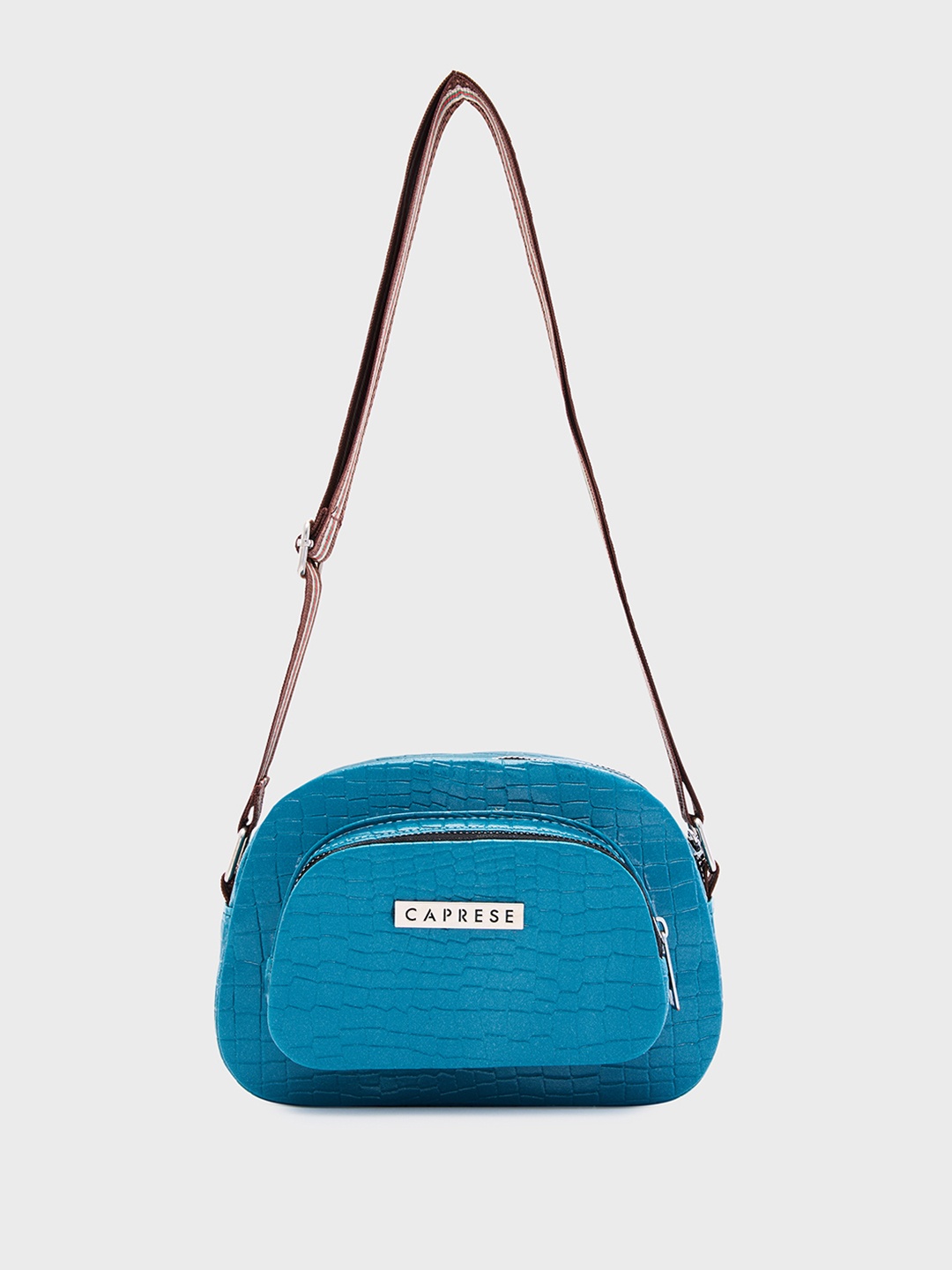 

Caprese Croc Textured Sling Bag With Pouch, Blue