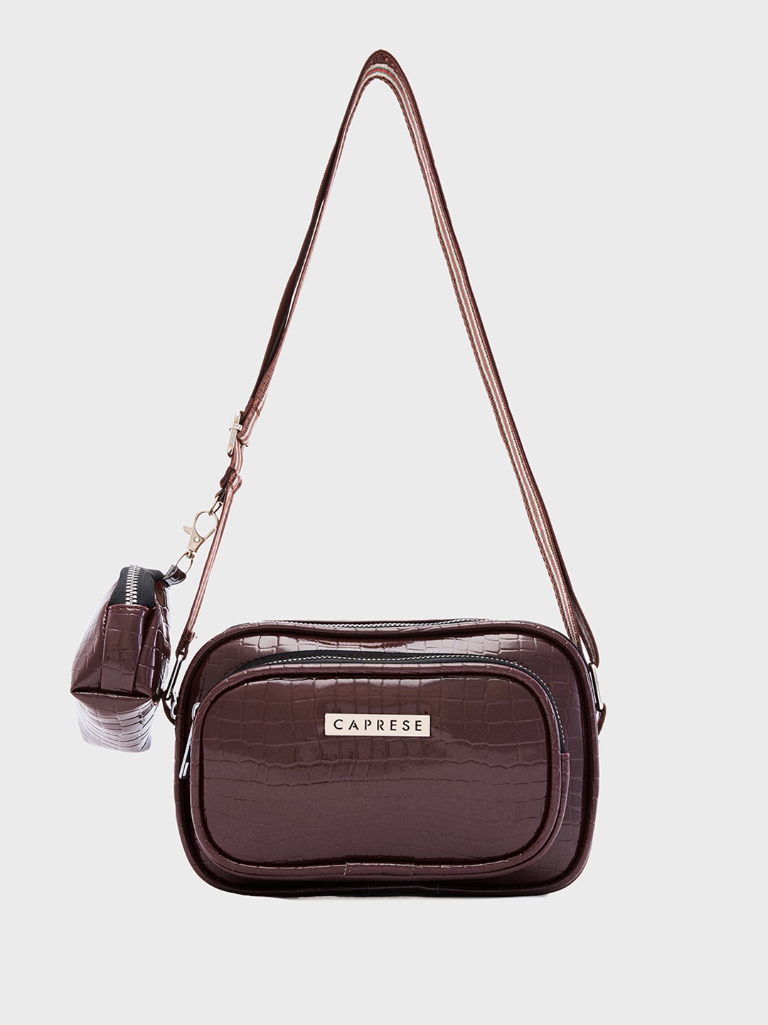 

Caprese Croc Textured Sling Bag With Pouch, Coffee brown