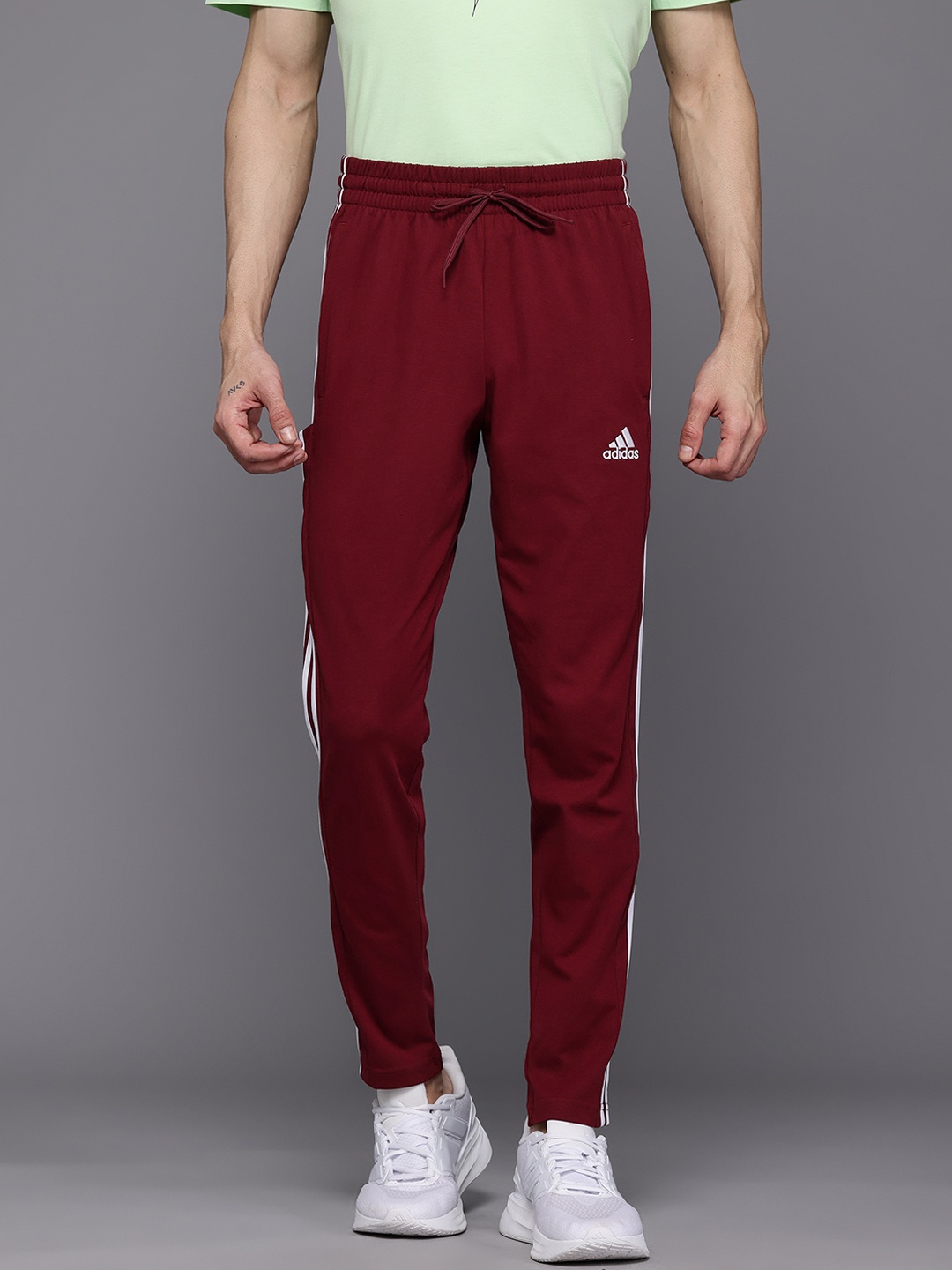 

ADIDAS Men 3-Stripes Single Jersey Track Pants, Maroon