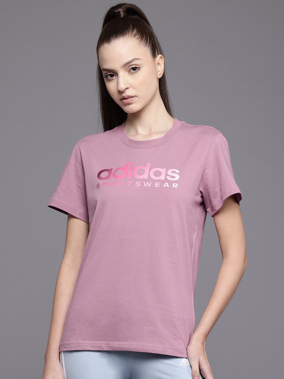 

ADIDAS Brand Logo Printed Lin Spw Gt Pure Cotton Training T-shirt, Mauve