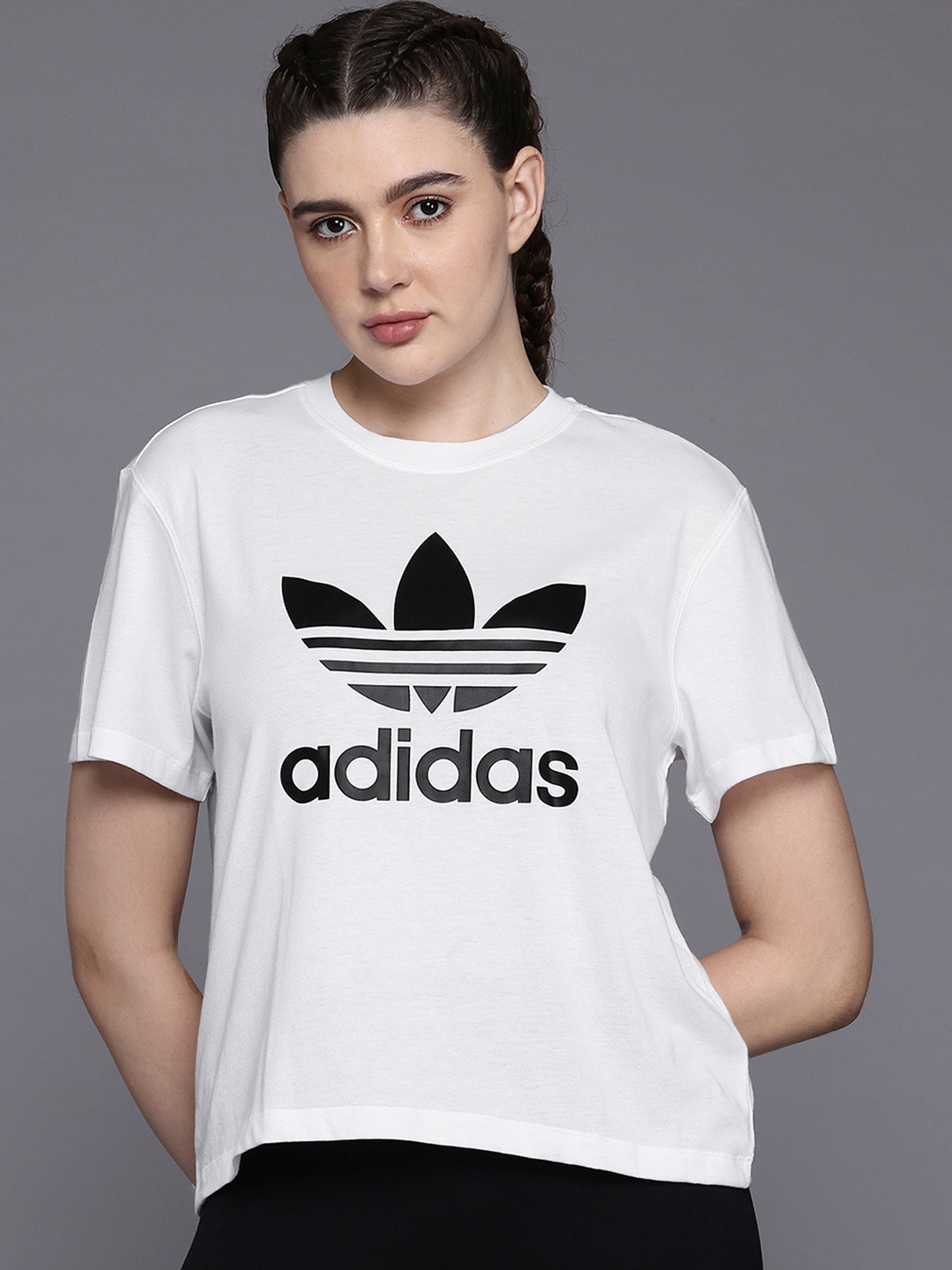 

ADIDAS Originals Brand Logo Printed Drop-Shoulder Sleeves Trfl Boxy T-Shirt, White