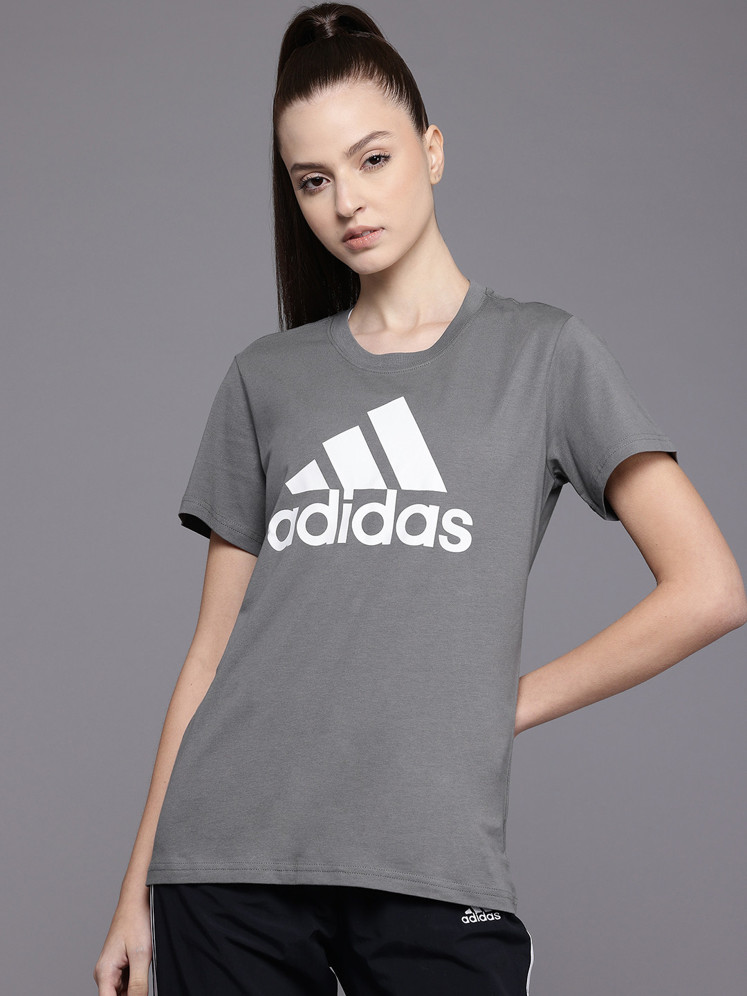

ADIDAS Brand Logo Printed Bl Pure Cotton Training T-shirt, Grey