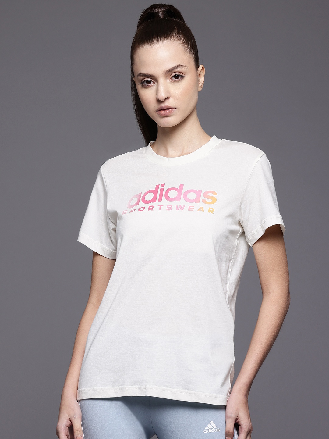 

ADIDAS Brand Logo Print Pure Cotton Training T-shirt, White