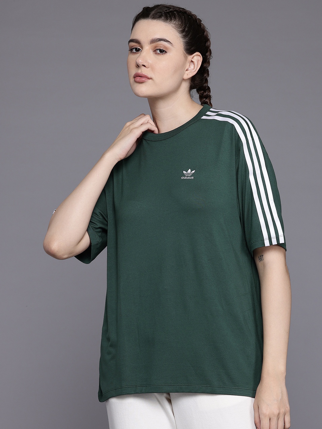 

ADIDAS Originals 3-Stripes Drop-Shoulder Sleeves Oversized T-Shirt, Green