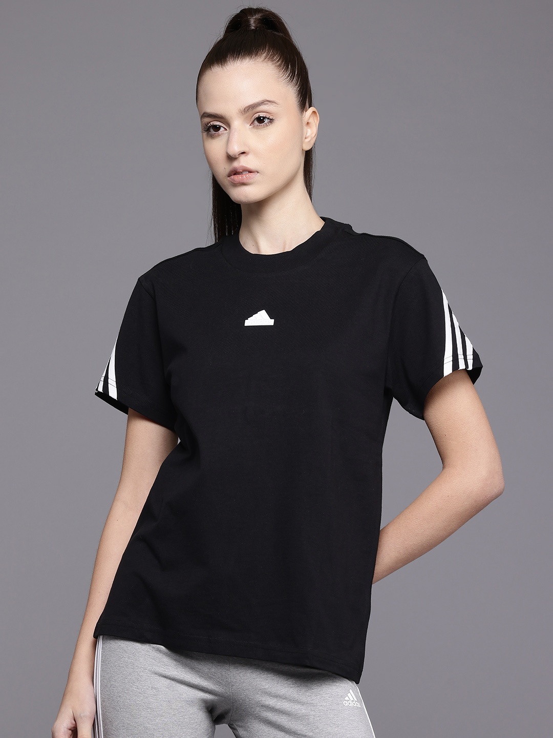 

ADIDAS Striped Pure Cotton Training T-shirt, Black