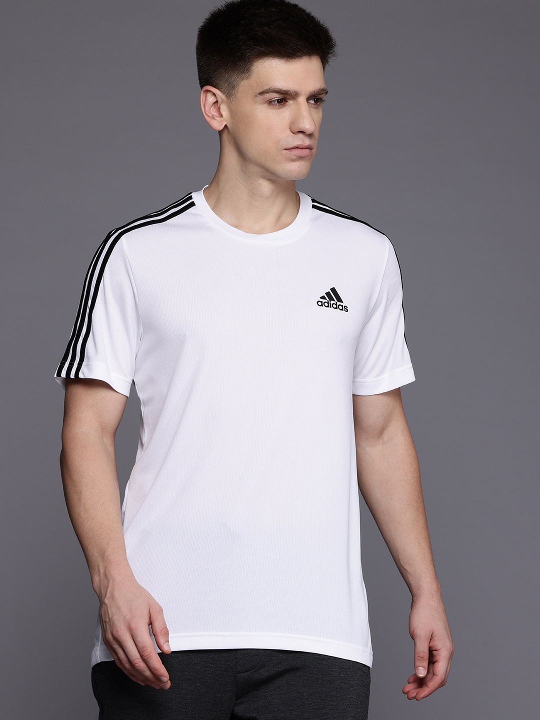 

ADIDAS Logo Print Detail 3-Striped T-shirt, White