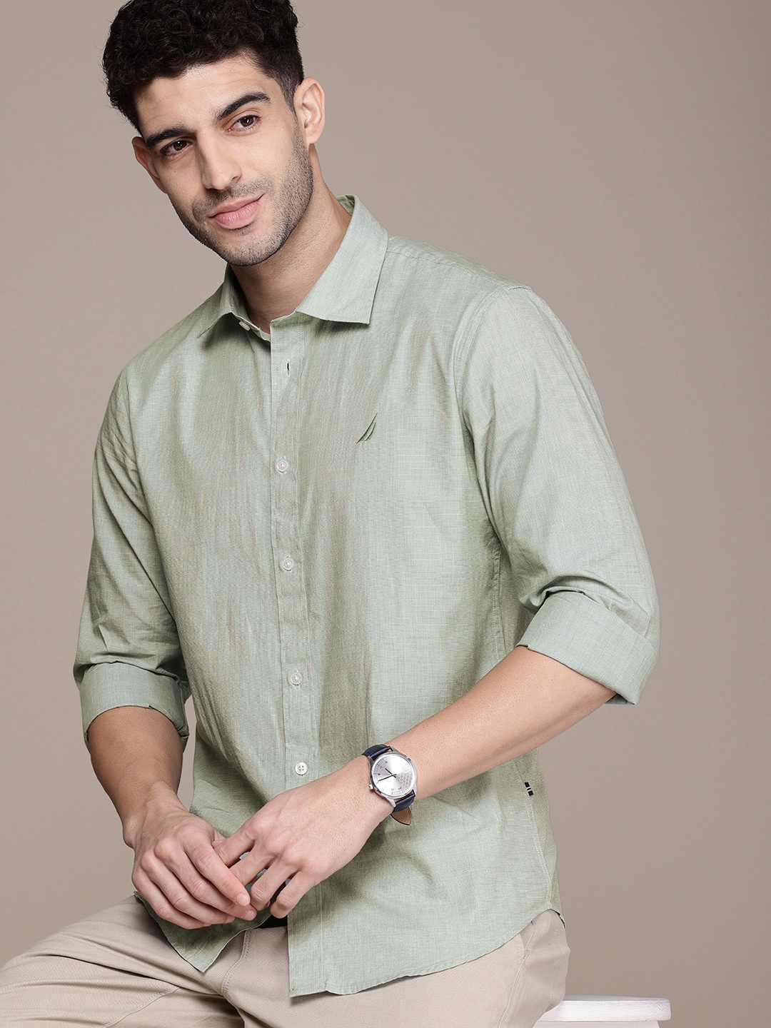 

Nautica Men Smart Slim Fit Pure Cotton Casual Shirt, Sea green