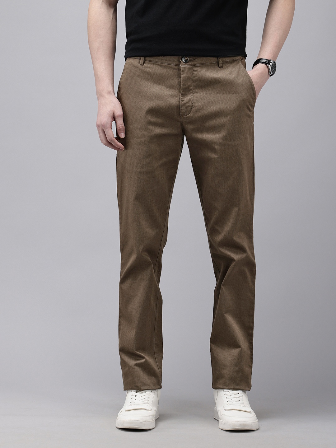 

ColorPlus Men Printed Slim Fit Chinos Trousers, Brown