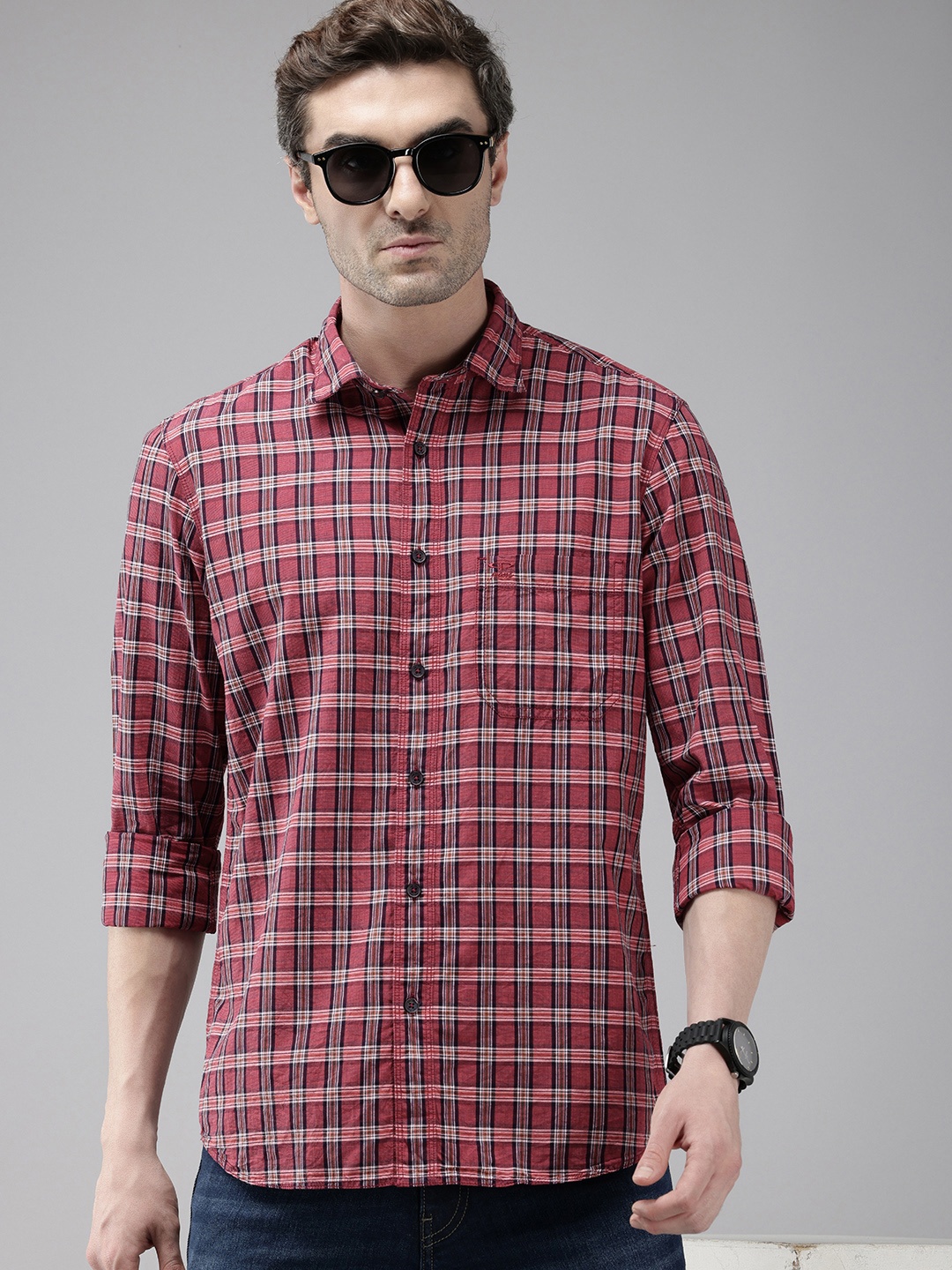 

ColorPlus Tailored Fit Opaque Checked Casual Shirt, Red